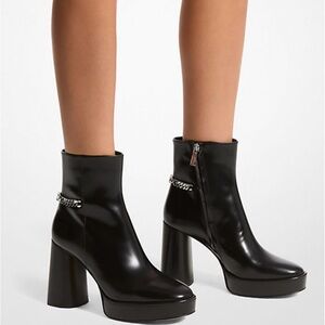 Micheal Kors Carlisle Leather Platform Black Ankle Boots